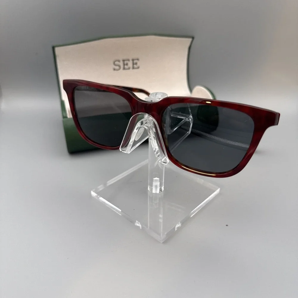 SEE 9651 Authentic Polarized Square Sunglasses Red Tortoiseshell 54-21 145 &Case